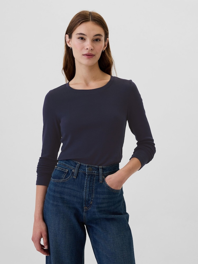 Gap Navy Blue Favourite Cotton-Modal Crew Neck Long Sleeve T-Shirt - Image 1 of 5