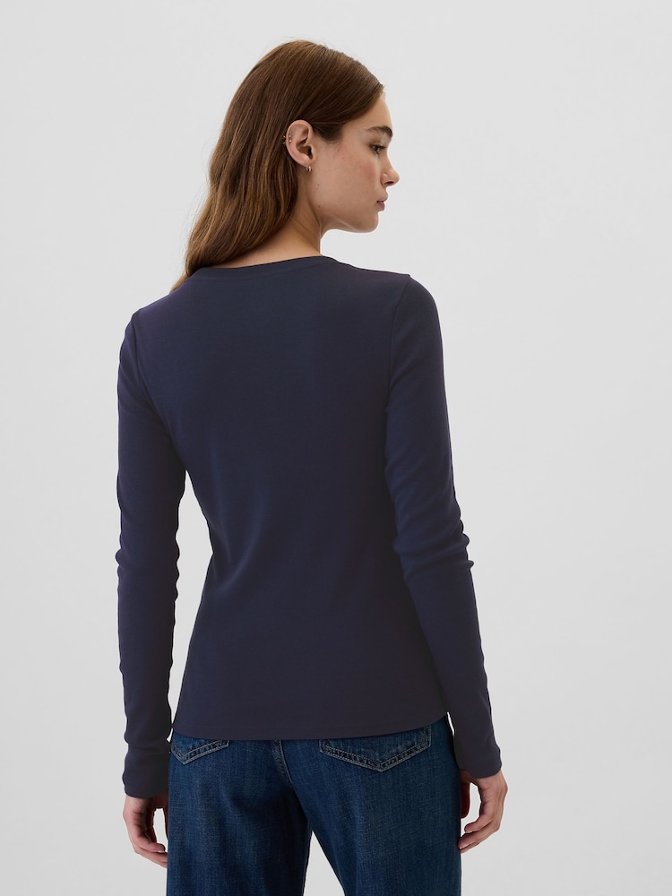 Gap Navy Blue Favourite Cotton-Modal Crew Neck Long Sleeve T-Shirt - Image 2 of 5