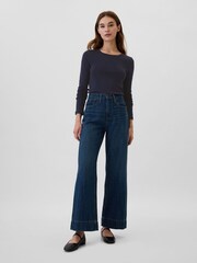 Gap Navy Blue Favourite Cotton-Modal Crew Neck Long Sleeve T-Shirt - Image 3 of 5