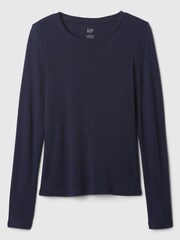 Gap Navy Blue Favourite Cotton-Modal Crew Neck Long Sleeve T-Shirt - Image 5 of 5