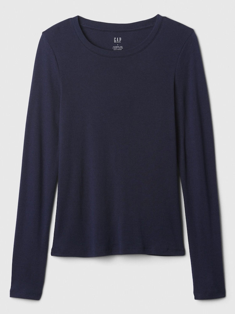 Gap Navy Blue Favourite Cotton-Modal Crew Neck Long Sleeve T-Shirt - Image 5 of 5
