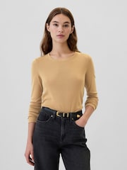 Gap Brown Favourite Cotton-Modal Crew Neck Long Sleeve T-Shirt - Image 1 of 5