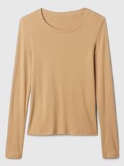 Gap Brown Favourite Cotton-Modal Crew Neck Long Sleeve T-Shirt - Image 5 of 5