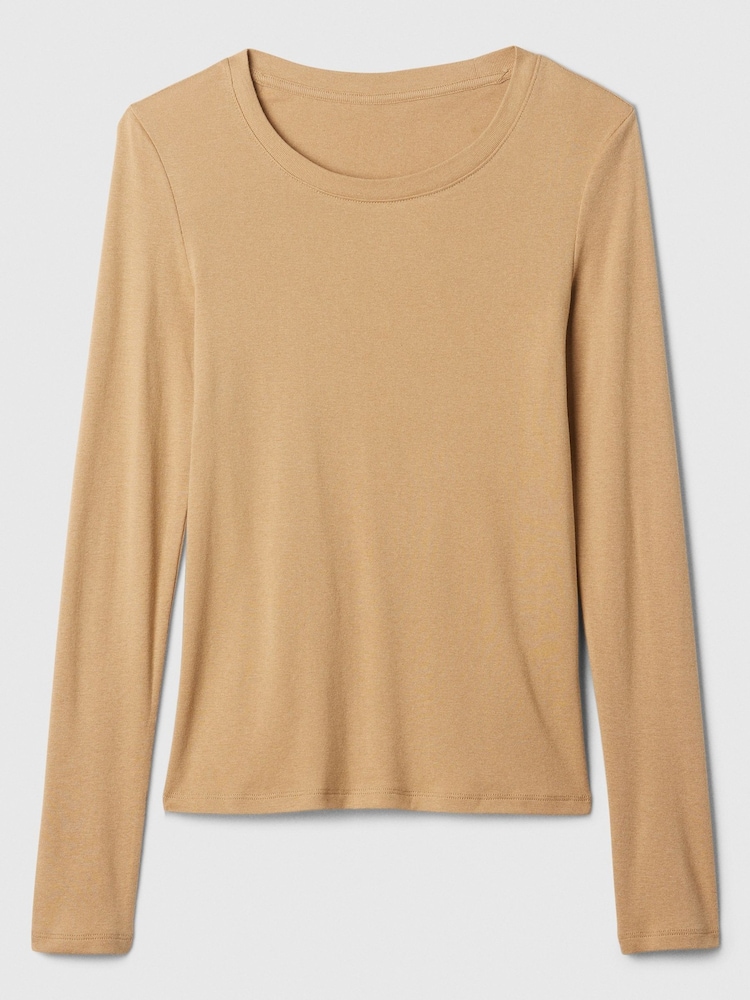 Gap Brown Favourite Cotton-Modal Crew Neck Long Sleeve T-Shirt - Image 5 of 5