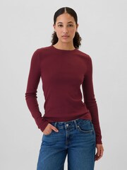Gap Burgundy Red Ribbed Long Sleeve Crew Neck T-Shirt - Image 1 of 5
