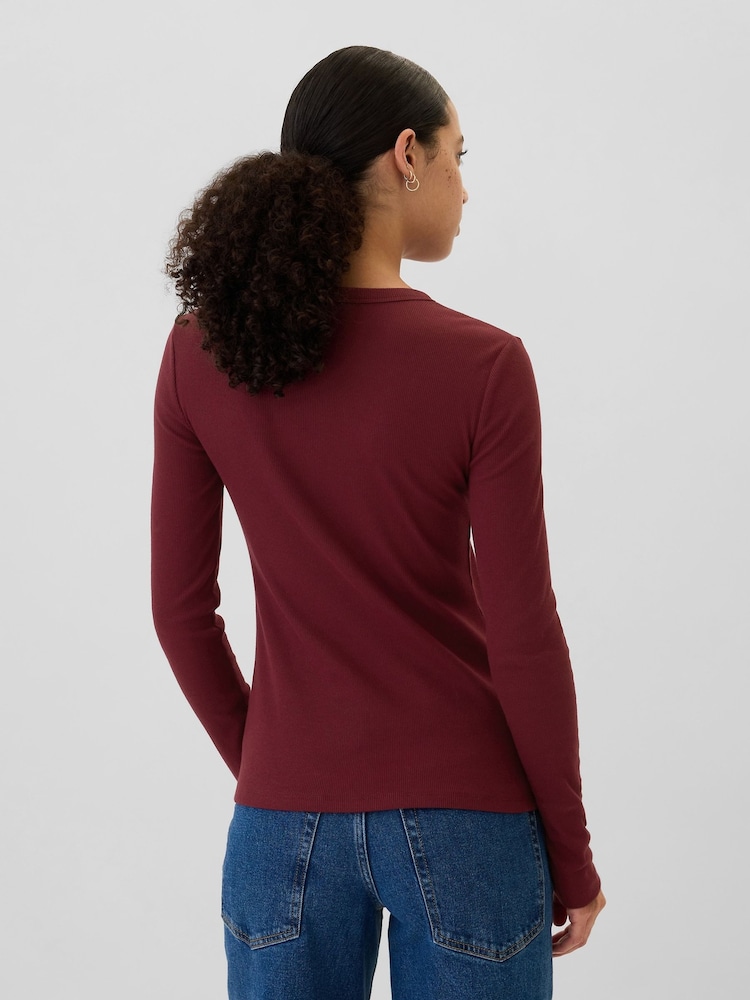 Gap Burgundy Red Ribbed Long Sleeve Crew Neck T-Shirt - Image 2 of 5