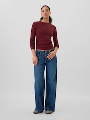 Gap Burgundy Red Ribbed Long Sleeve Crew Neck T-Shirt - Image 3 of 5