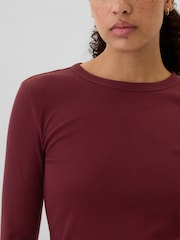 Gap Burgundy Red Ribbed Long Sleeve Crew Neck T-Shirt - Image 4 of 5