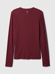 Gap Burgundy Red Ribbed Long Sleeve Crew Neck T-Shirt - Image 5 of 5