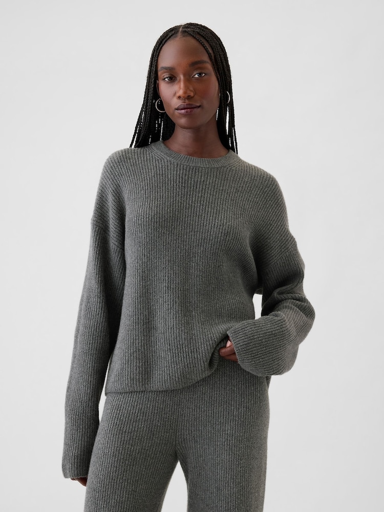 Gap Grey CashSoft Oversized Shaker-Stitch Crew Neck Jumper - Image 1 of 5