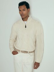 Reiss White Broughton Atelier Cabled-Cashmere Jumper - Image 1 of 6