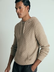 Reiss Soft Brown Melange Crane Atelier Cabled-Cashmere Hoodie - Image 1 of 5