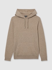 Reiss Soft Brown Melange Crane Atelier Cabled-Cashmere Hoodie - Image 2 of 5