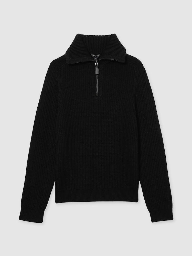 Reiss Black Santo Atelier Ribbed-Cashmere Funnel-Neck Jumper - Image 2 of 6 Reiss Black Santo Atelier Ribbed-Cashmere Funnel-Neck Jumper - Image 2 of 6