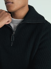 Reiss Black Santo Atelier Ribbed-Cashmere Funnel-Neck Jumper - Image 5 of 6
