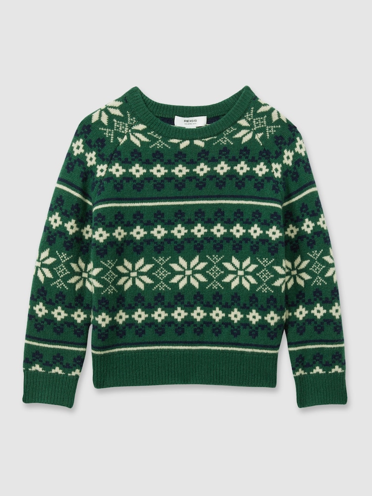 Reiss Green/Blue/Ecru Arkensaw 13-14 yrs Merino Jumper - Image 1 of 5