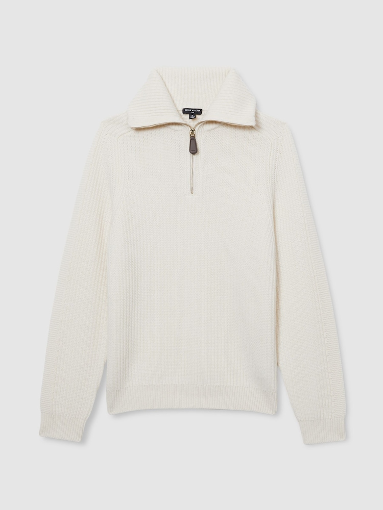 Reiss White Santo Atelier Ribbed-Cashmere Funnel-Neck Jumper - Image 2 of 7 Reiss White Santo Atelier Ribbed-Cashmere Funnel-Neck Jumper - Image 2 of 7