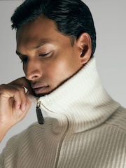 Reiss White Santo Atelier Ribbed-Cashmere Funnel-Neck Jumper - Image 4 of 7