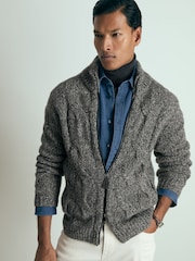 Reiss Black/White Pentham Atelier Cabled-Cashmere Jacket - Image 1 of 5