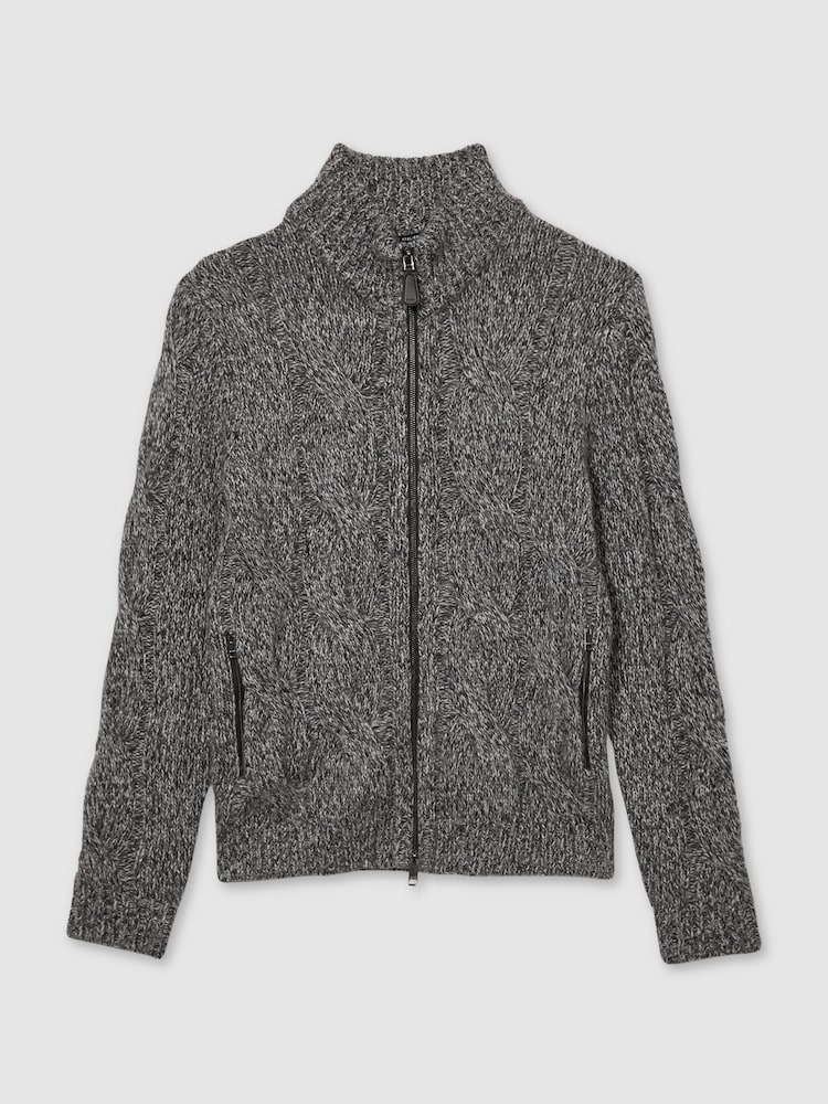 Reiss Black/White Pentham Atelier Cabled-Cashmere Jacket - Image 2 of 5 Reiss Black/White Pentham Atelier Cabled-Cashmere Jacket - Image 2 of 5