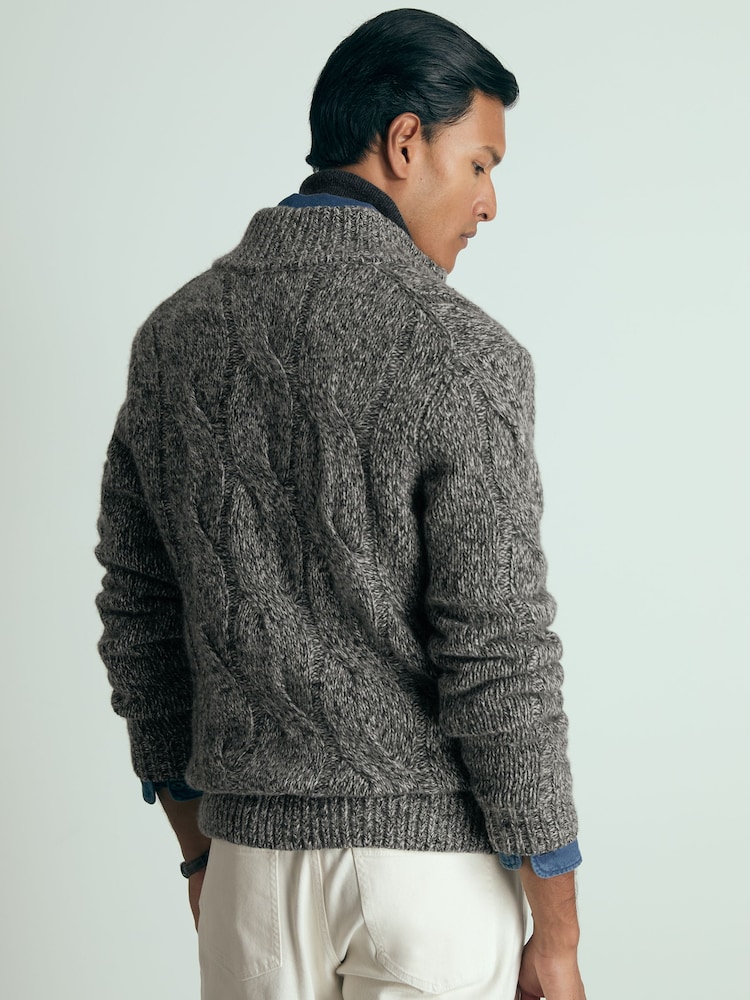 Reiss Black/White Pentham Atelier Cabled-Cashmere Jacket - Image 4 of 5