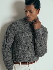 Reiss Black/White Richards Atelier Cabled-Cashmere Roll-Neck Jumper - Image 1 of 6