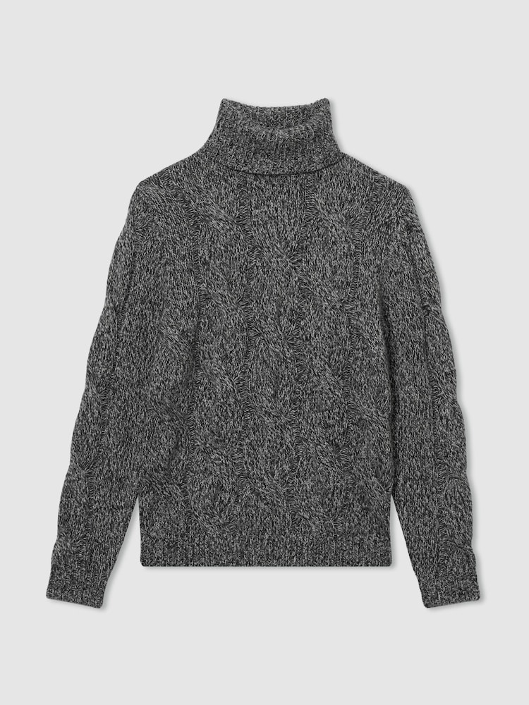 Reiss Black/White Richards Atelier Cabled-Cashmere Roll-Neck Jumper - Image 2 of 6 Reiss Black/White Richards Atelier Cabled-Cashmere Roll-Neck Jumper - Image 2 of 6
