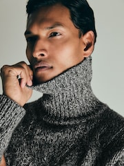 Reiss Black/White Richards Atelier Cabled-Cashmere Roll-Neck Jumper - Image 4 of 6