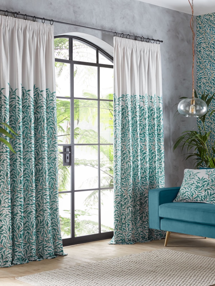 Clarke and Clarke Teal Willow Bough Pencil Pleat Curtains - Image 1 of 1
