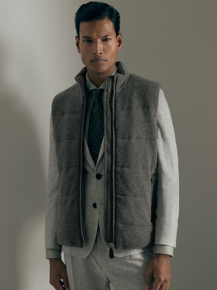 Reiss Mid Grey Melange Shackleton Atelier Quilted-Cashmere Gilet - Image 1 of 6 Reiss Mid Grey Melange Shackleton Atelier Quilted-Cashmere Gilet - Image 1 of 6