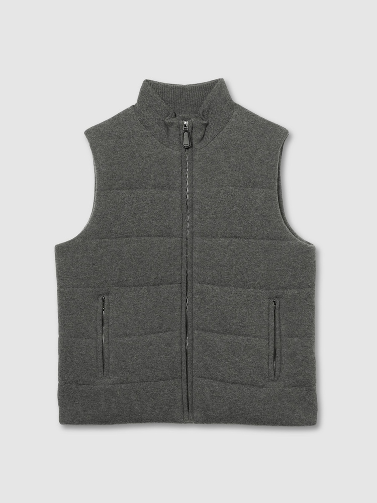 Reiss Mid Grey Melange Shackleton Atelier Quilted-Cashmere Gilet - Image 2 of 6 Reiss Mid Grey Melange Shackleton Atelier Quilted-Cashmere Gilet - Image 2 of 6