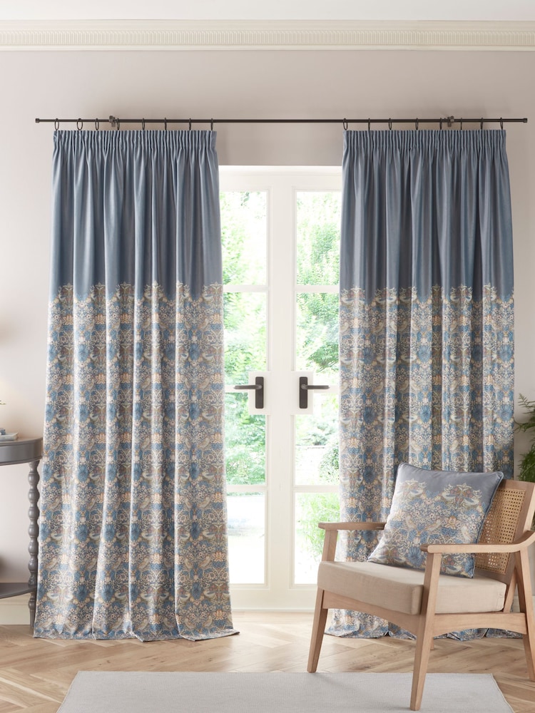 Clarke and Clarke Slate Strawberry Thief Pencil Pleat Curtains - Image 1 of 1