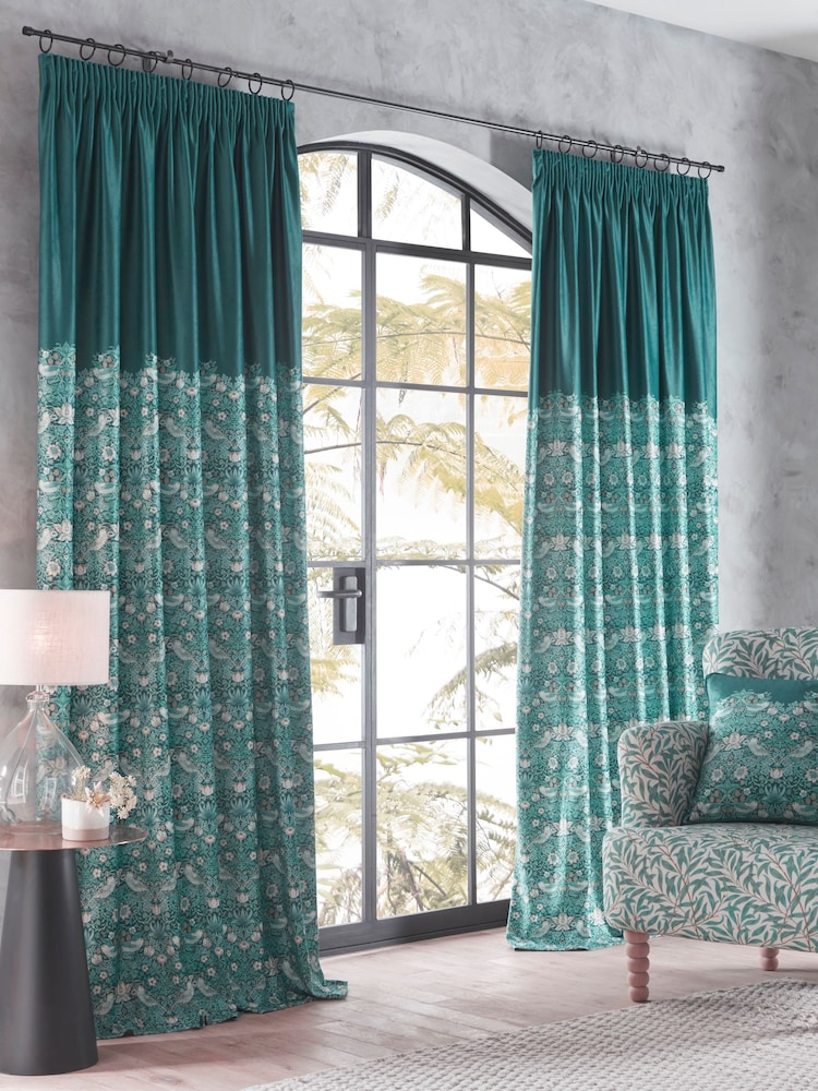 Clarke and Clarke Teal Strawberry Thief Pencil Pleat Curtains - Image 1 of 1