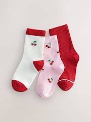Rot und Pink - 3er-Pack baumwollreiche Kirsch-Socken - Bild 1 von 1