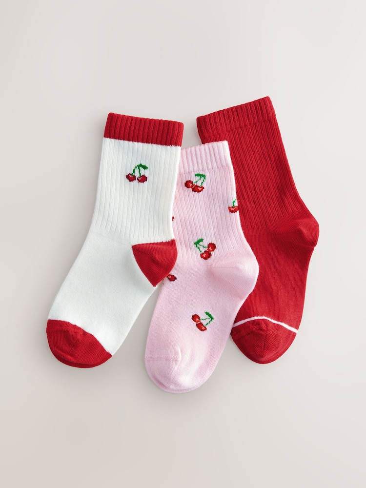 Rot und Pink - 3er-Pack baumwollreiche Kirsch-Socken - Bild 1 von 1