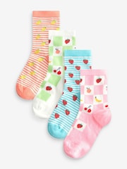 Pink/ Blue and Green 4 Pack Cotton Rich Fruit Socks - Image 1 of 5
