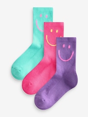 Pink, Purple and Teal Blue Character Regular Length Cotton Rich Cushioned Sole Ankle Socks 3 Pack - Image 1 of 1