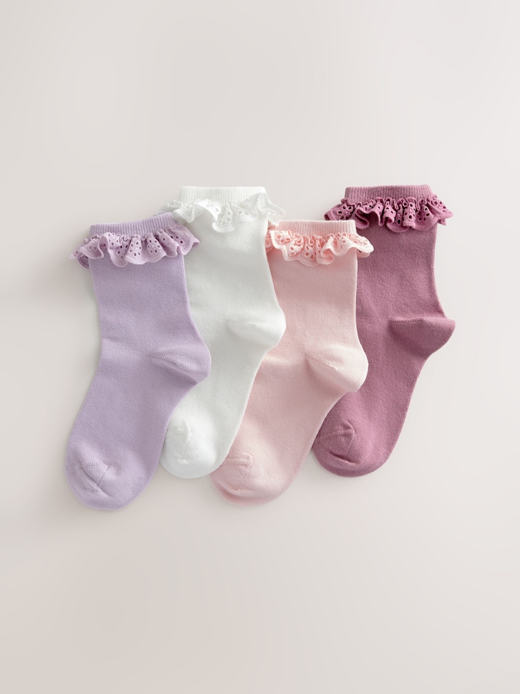 Mehrfarbig - 4 Pack Cotton Rich Ruffle Frill Ankle Socks - Bild 1 von 3