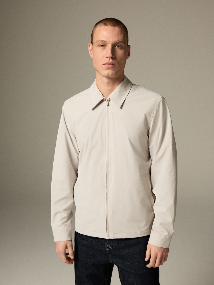 Ecru Stretch Technical Shacket - Image 4 of 7