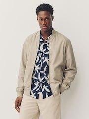 Stone TENCEL™ Lyocell Linen Blend Bomber Jacket - Image 1 of 6