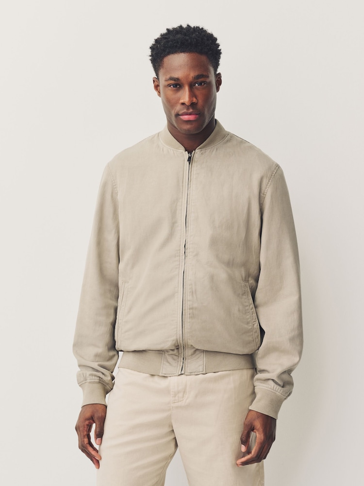 Stone TENCEL™ Lyocell Linen Blend Bomber Jacket - Image 2 of 6