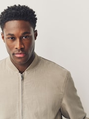 Stone TENCEL™ Lyocell Linen Blend Bomber Jacket - Image 6 of 6