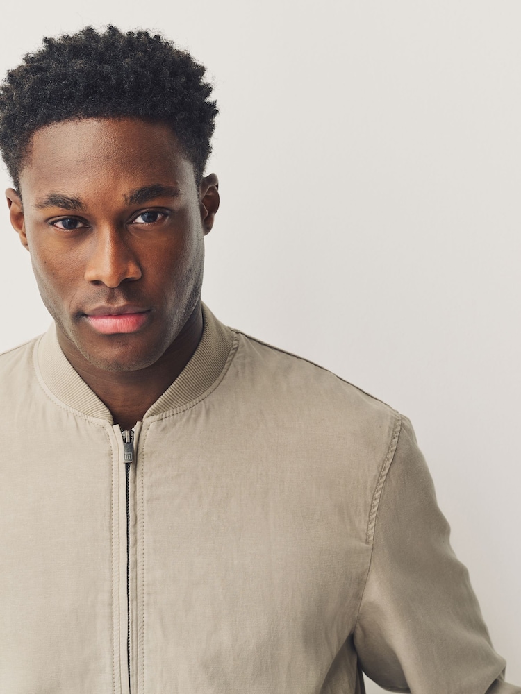 Stone TENCEL™ Lyocell Linen Blend Bomber Jacket - Image 6 of 6