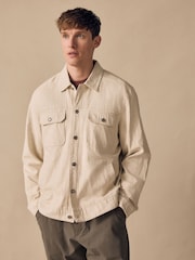 Neutral Cotton Linen Blend Lightweight Shacket - Image 1 of 7