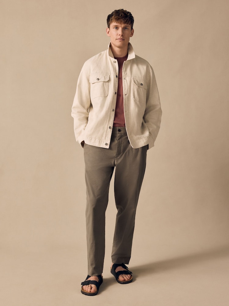Neutral Cotton Linen Blend Lightweight Shacket - Image 2 of 7
