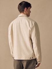 Neutral Cotton Linen Blend Lightweight Shacket - Image 3 of 7