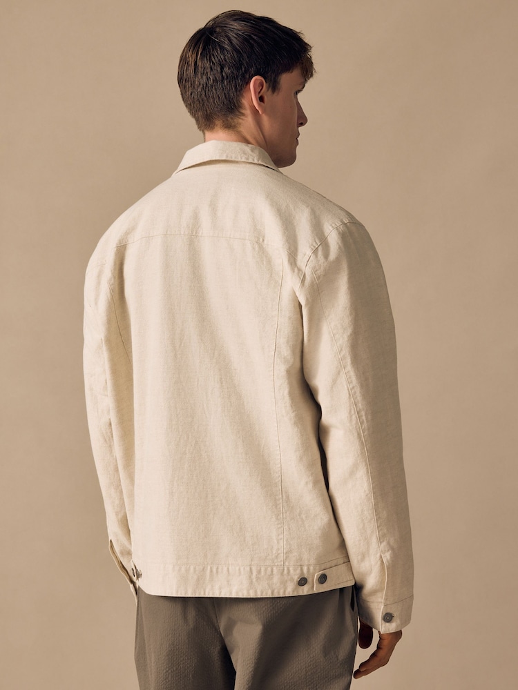 Neutral Cotton Linen Blend Lightweight Shacket - Image 3 of 7