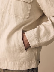 Neutral Cotton Linen Blend Lightweight Shacket - Image 6 of 7