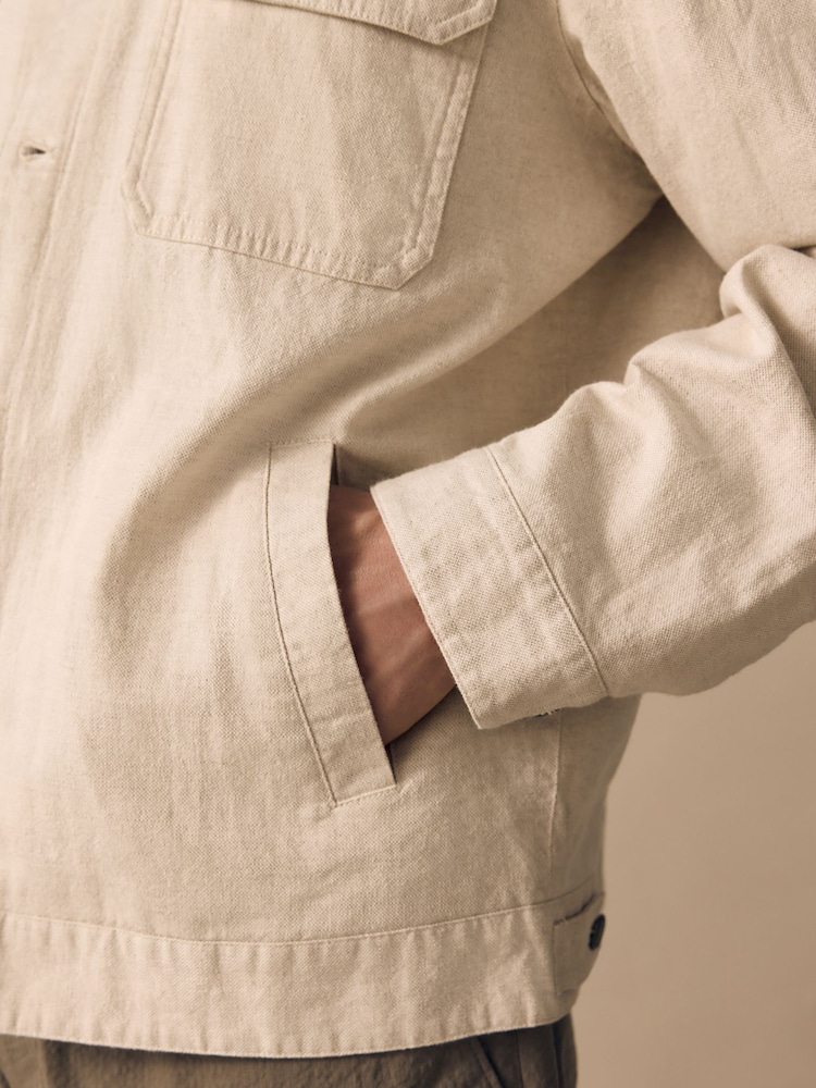 Neutral Cotton Linen Blend Lightweight Shacket - Image 6 of 7