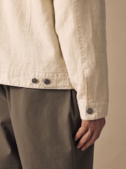 Neutral Cotton Linen Blend Lightweight Shacket - Image 7 of 7